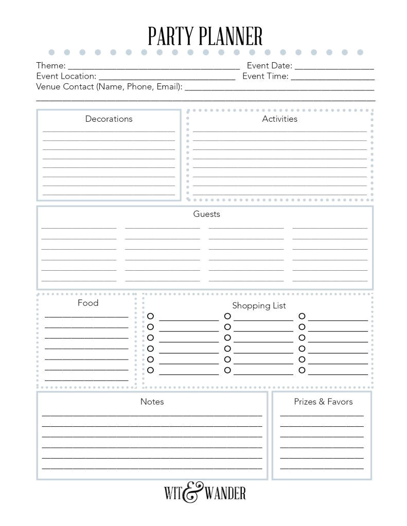 Free Printable Party Planner