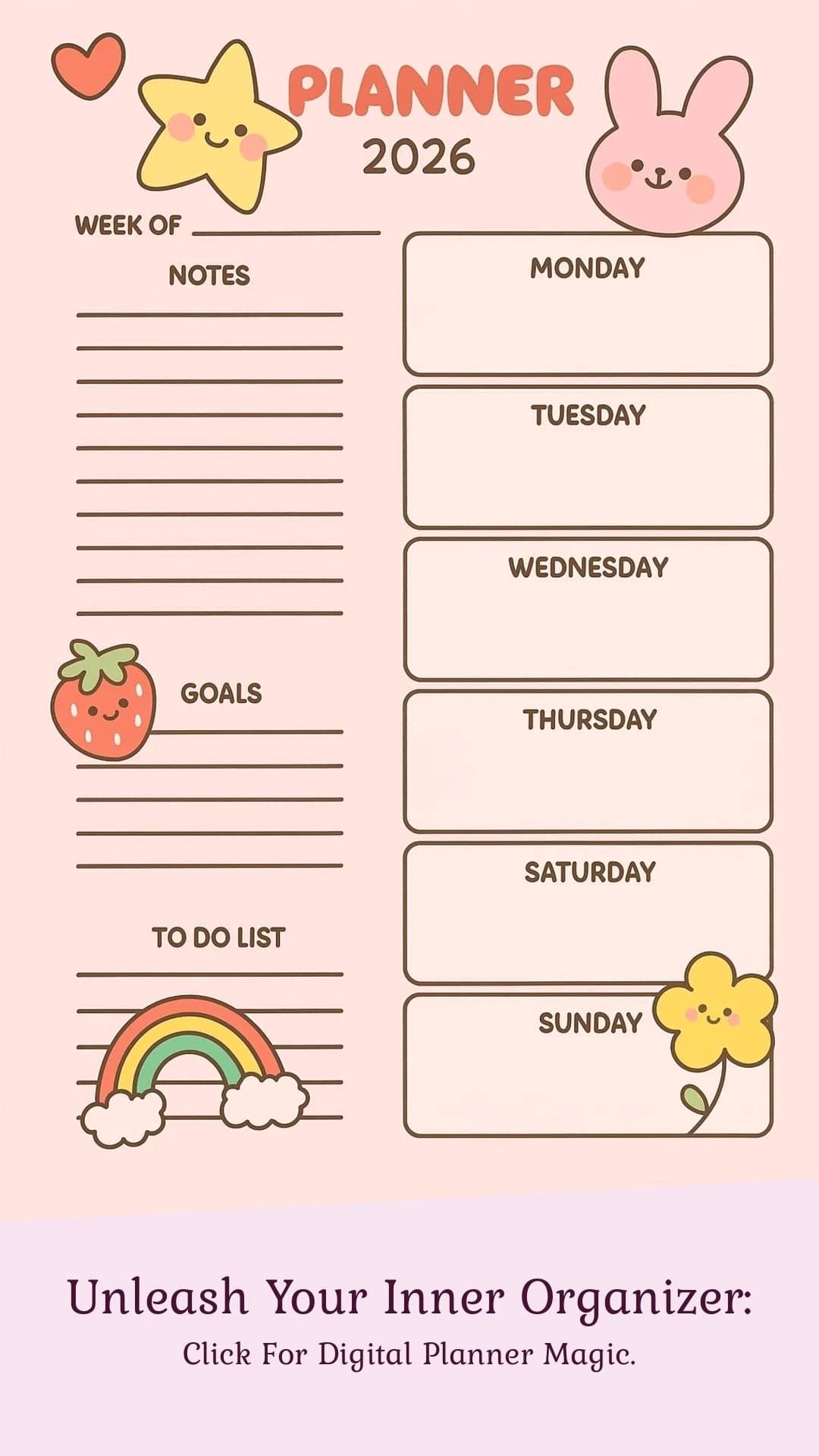 Adorable Weekly Planner Template for Achieving Your Goals