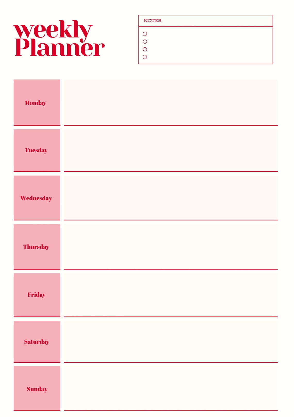 Free PDF Weekly Planner: Undated, Minimalist, 2 Pages