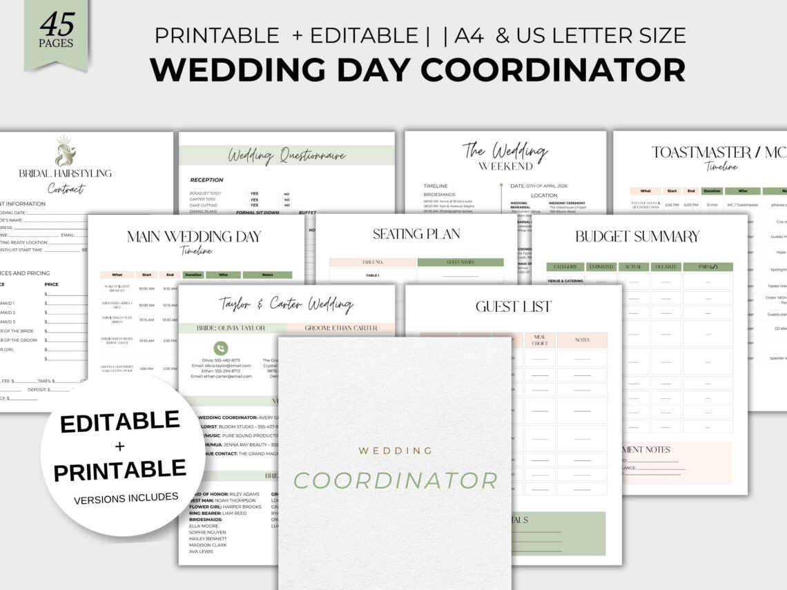 Ultimate 45-Page Wedding Planner: Edit, Print, and Plan Your Dream Day