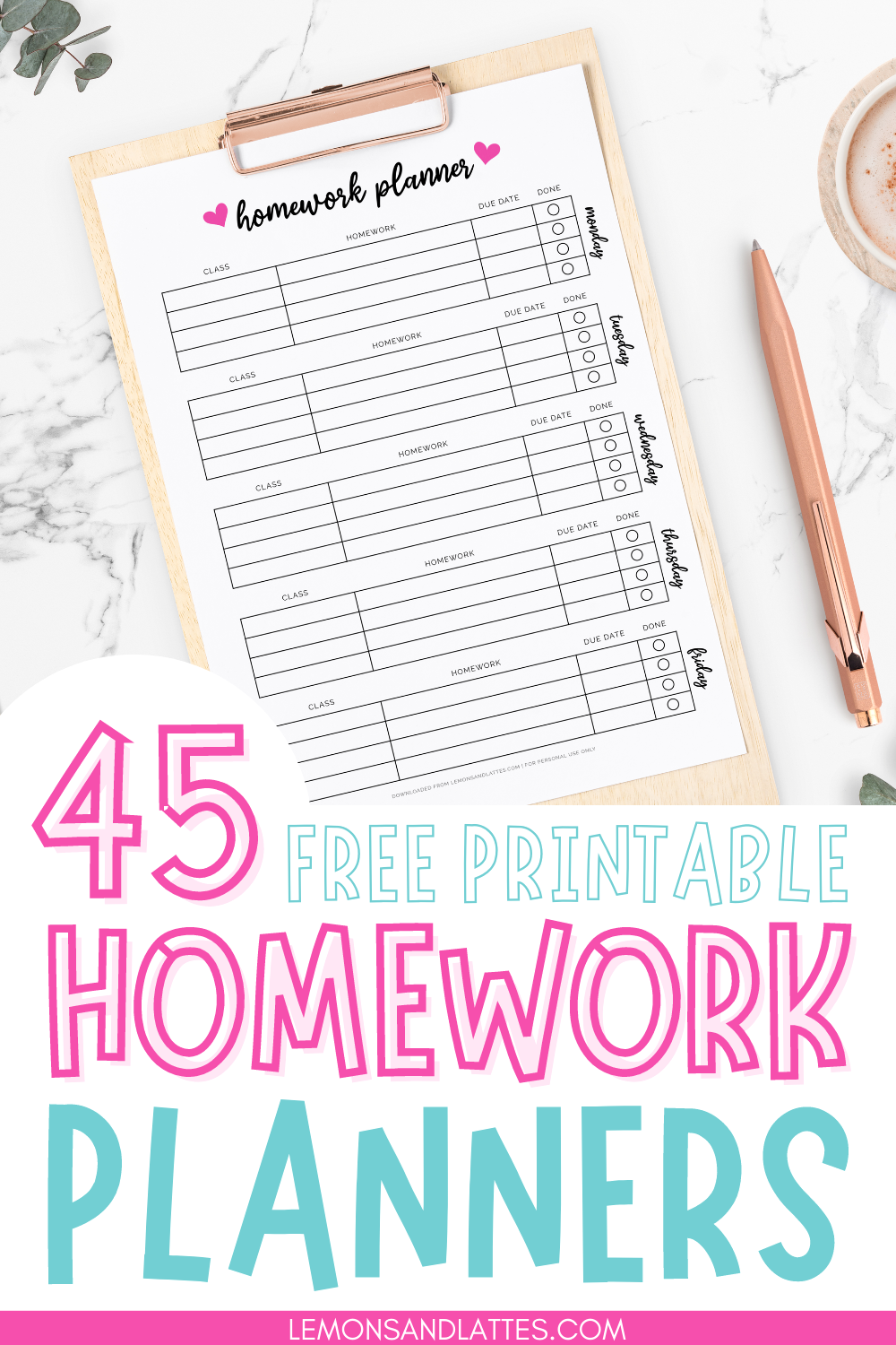Organize Your School Life: 20+ Free Printable Homework Planners