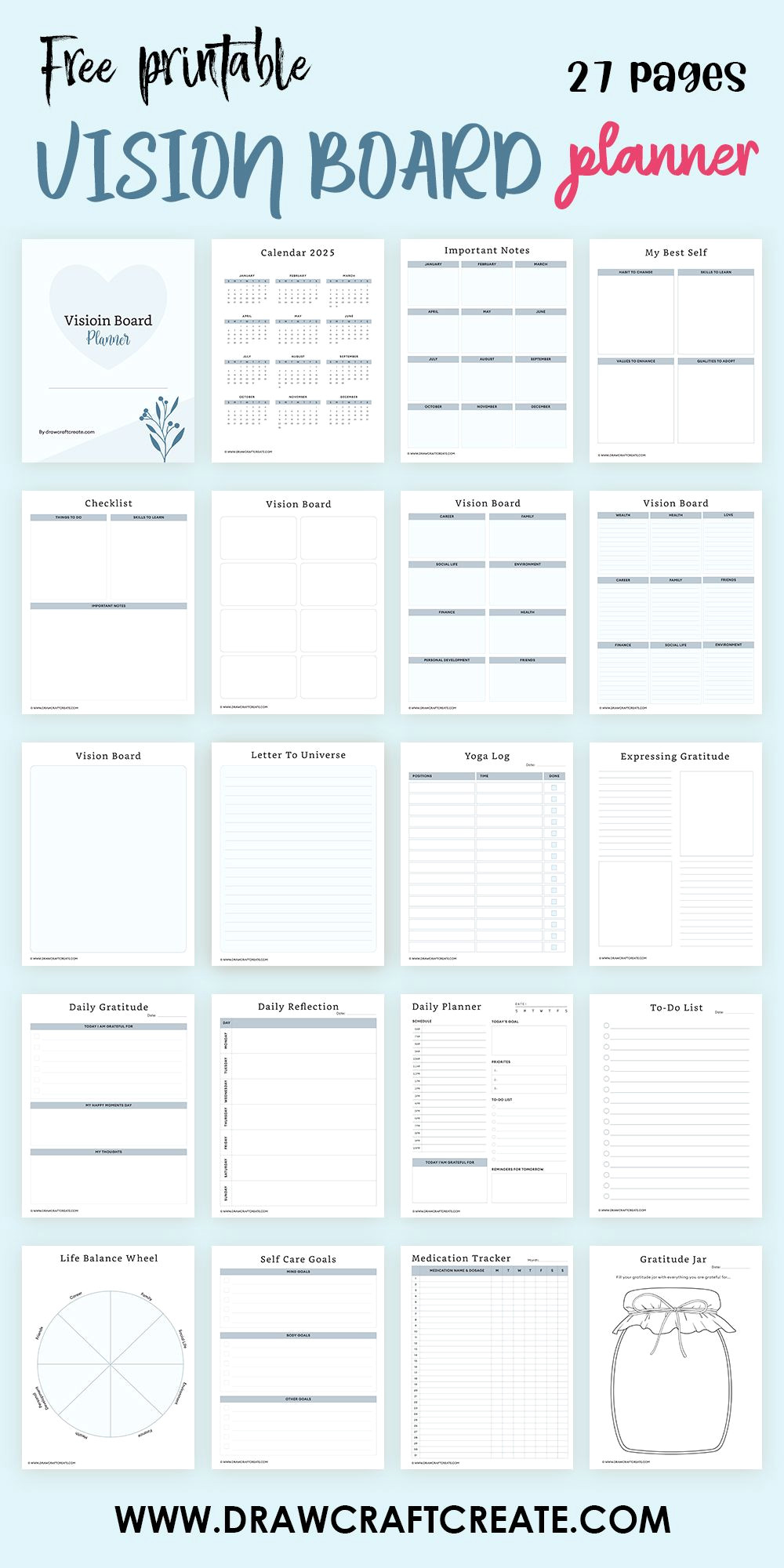 Create Your Dream Life: 27-Page Vision Board Template