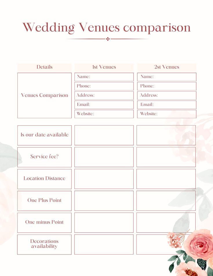 Plan Your Dream Wedding: Printable Venue Guide