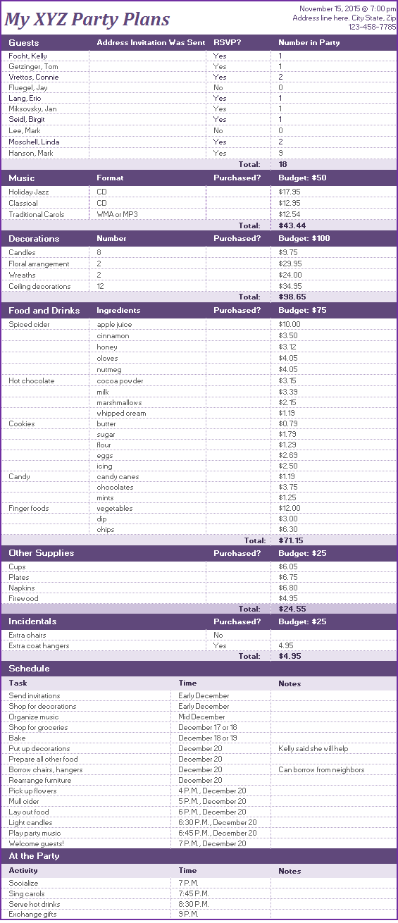 Easy Party Planning Template
