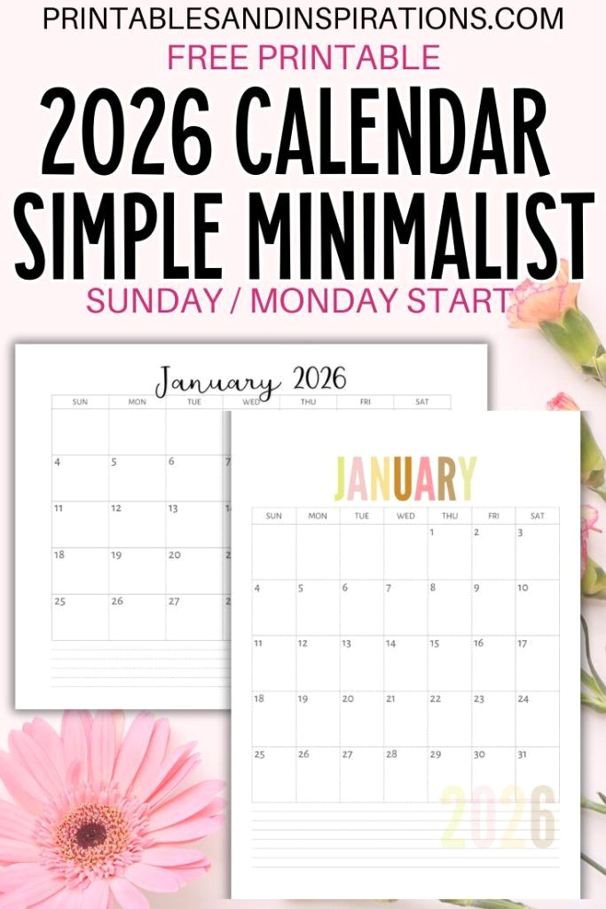 Download 2026 Free Monthly Calendar Templates