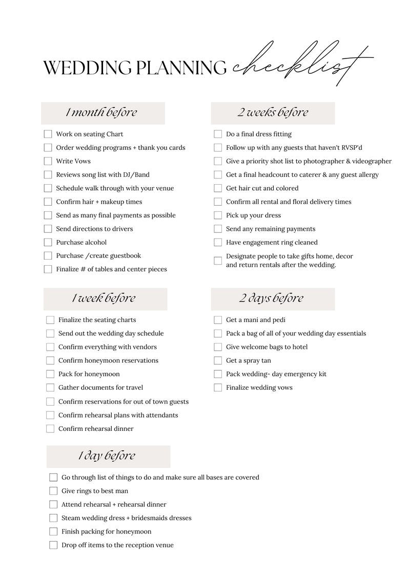 Plan Your Dream Wedding Today! Wedding Checklist & Templates
