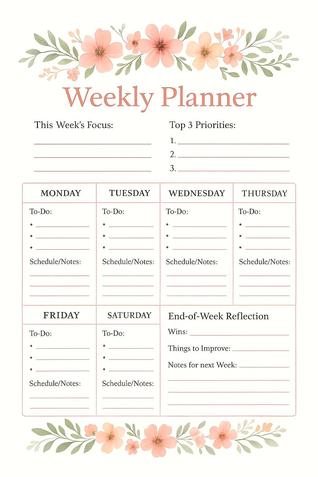Bloom Your Productivity with a Weekly Floral Planner