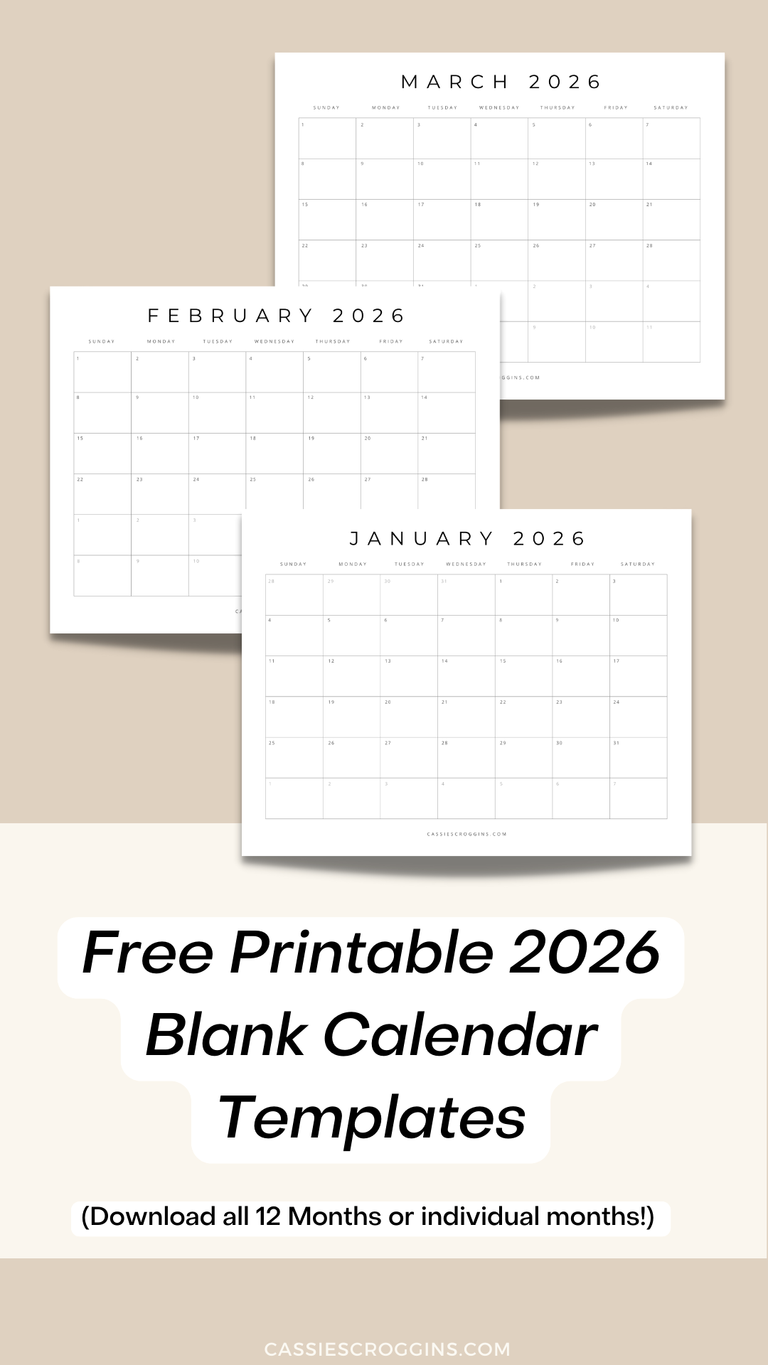 Download FREE 2026 Calendars — All 12 Months [Printable]