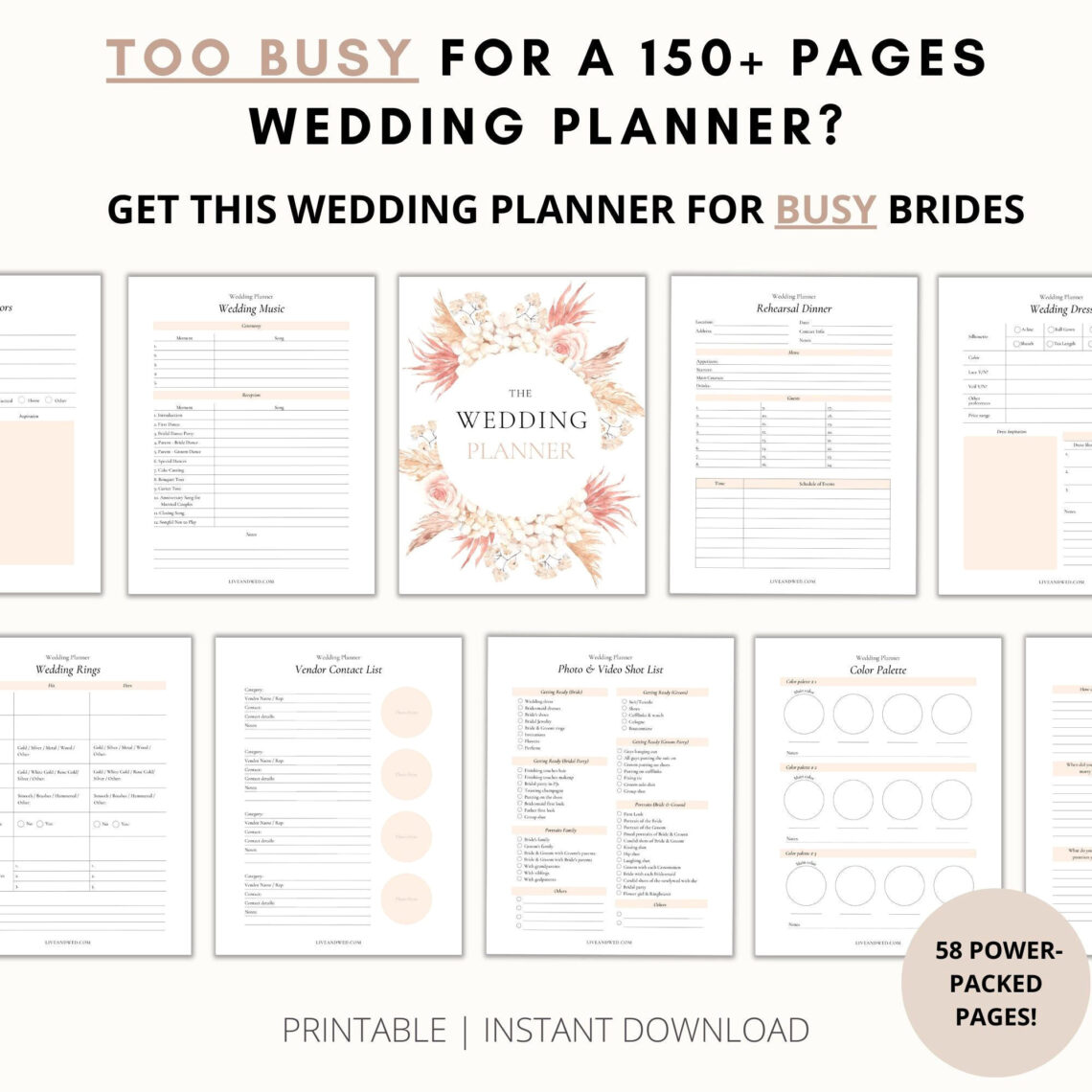 Blush BOHO Wedding Planner | Print & Plan Your Dream Day