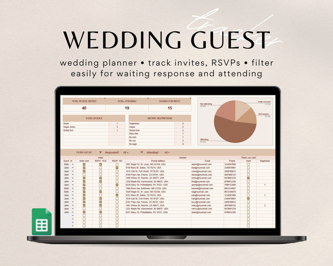 Wedding Guest Tracker & Organizer in One Handy Spreadsheet