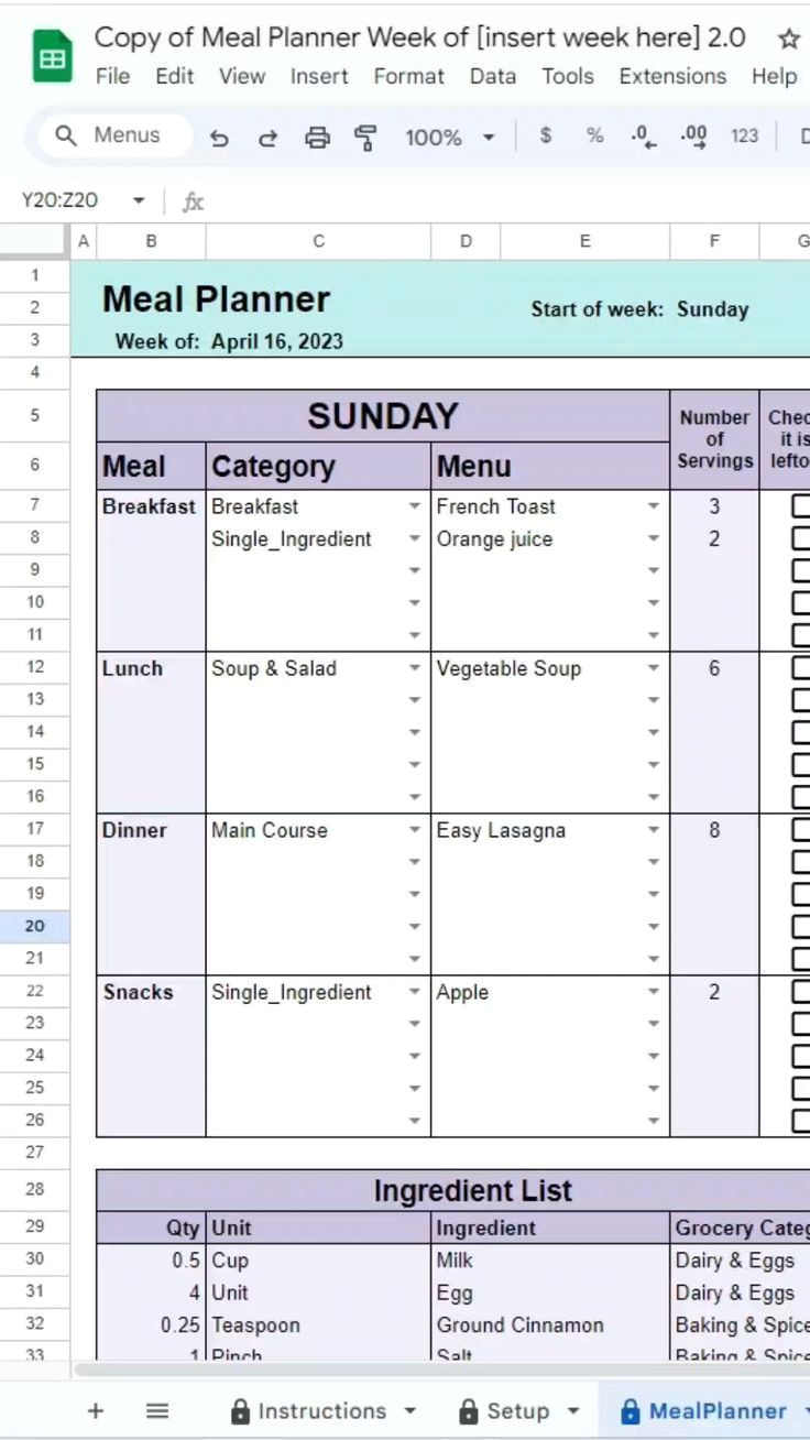 Plan Your Meals in Minutes with This Free Printable Spreadsheet
